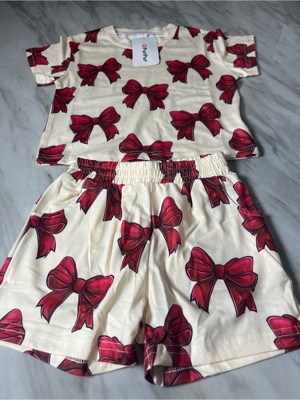 PatPat Cream and Red Bow Two-Piece  Set